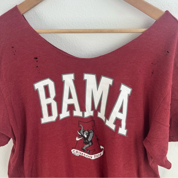 Bama Alabama Crimson Tide Destroyed off the shoulder T-Shirt - Picture 7 of 13